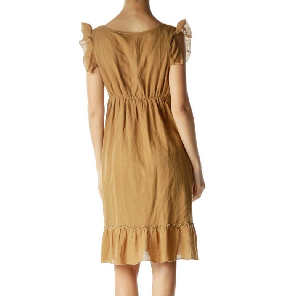 Corey Lynn Calter Brown Ruffled Cap Sleeve Day Dress - Picture 3 of 3